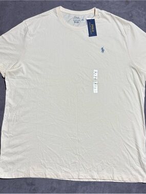 Polo by Ralph Lauren Men's XXL Cream Crew Neck Tee with Blue Pony